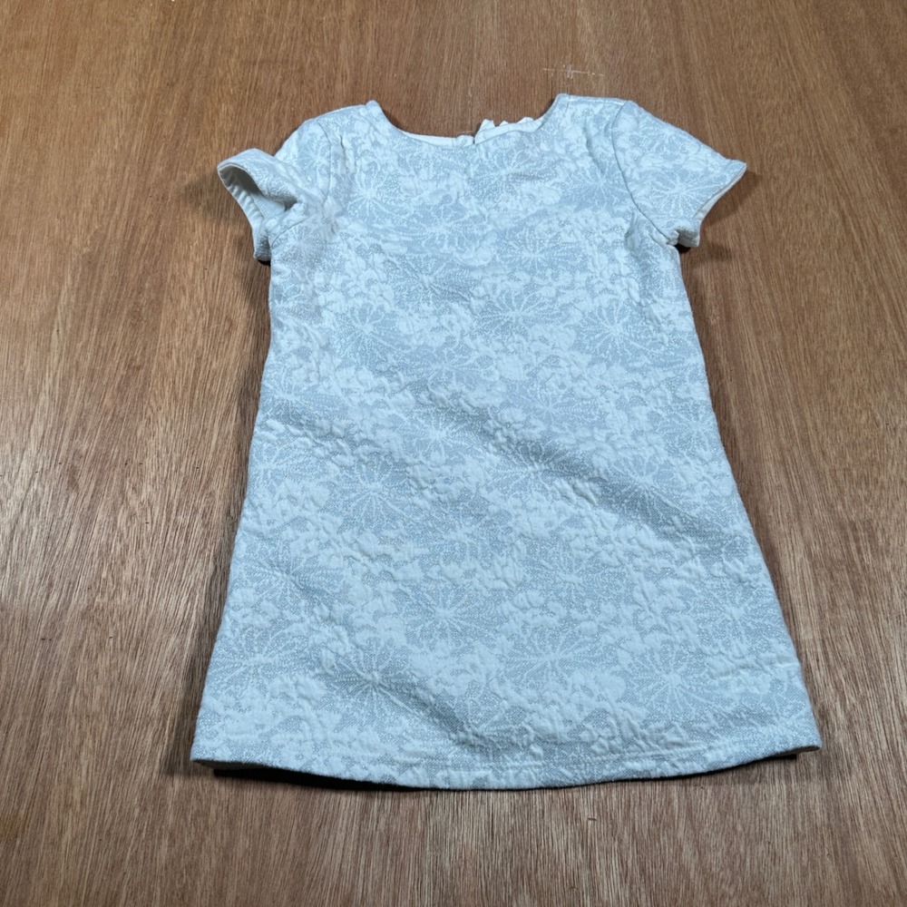 Old Navy Jacquard Shift Dress Kids 18-24M Cream Silver Sparkle Holiday Floral